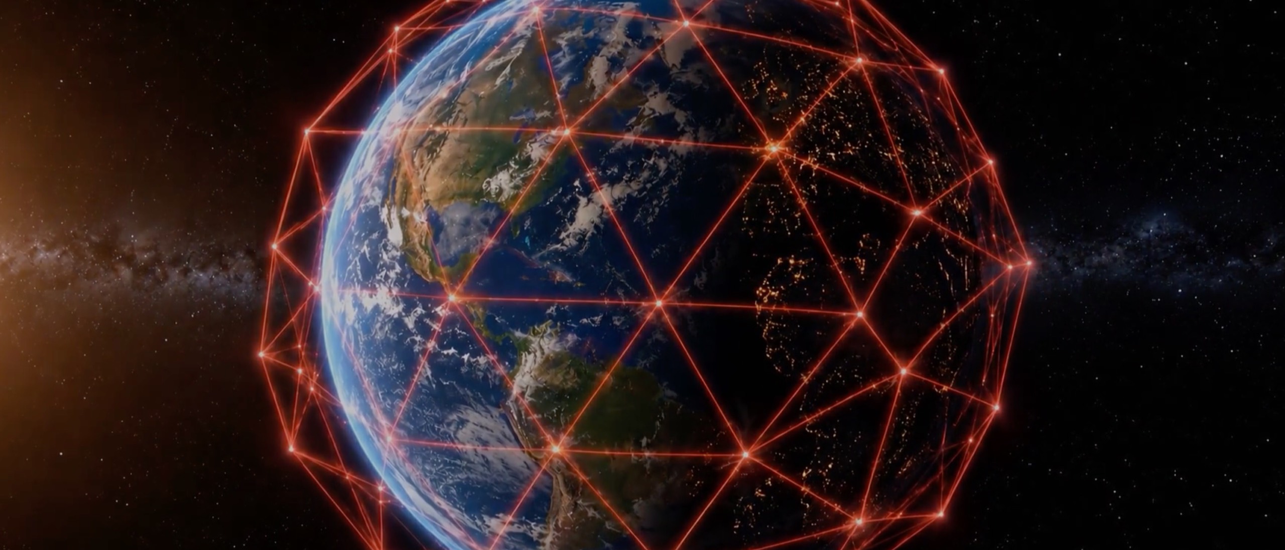 The Helios network drawn in light across the night side of Earth